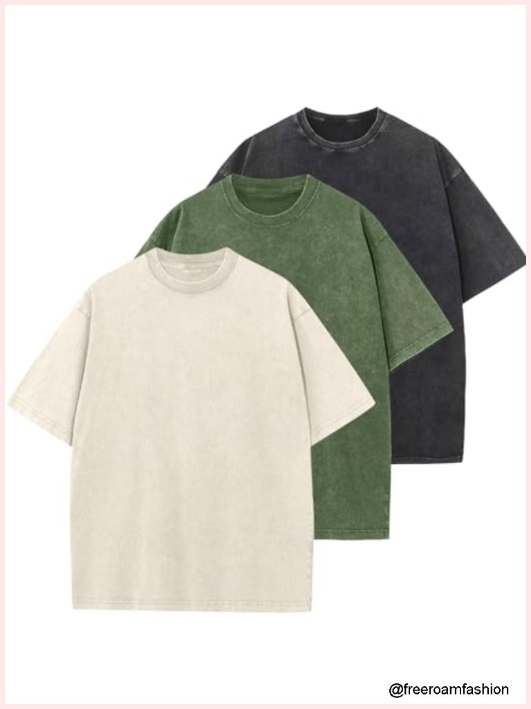Oversized Heavy Cotton T-Shirt Vintage Faded Crew Neck Short Sleeve